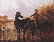 John Frederick Herring, Watering The Horses and Farmyard Companions:a Pair of Paintings